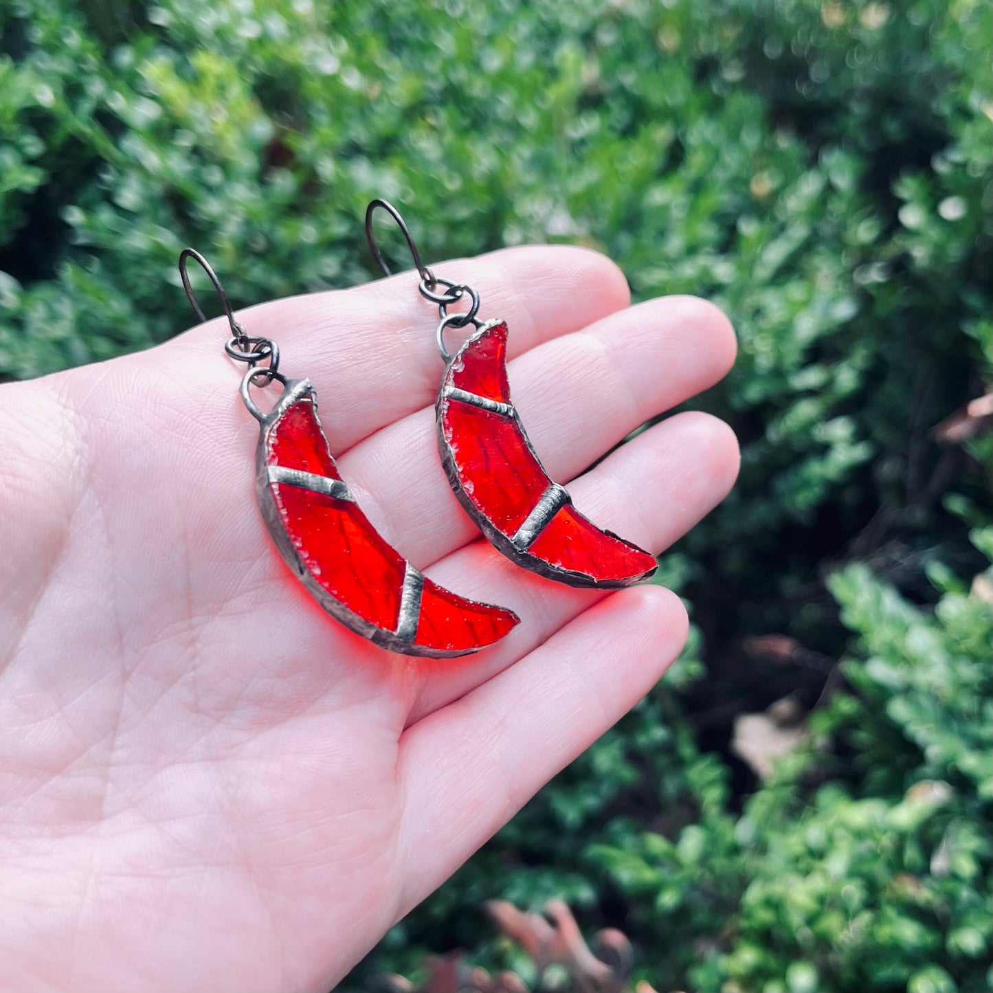 Red Stained Glass Moon Earrings