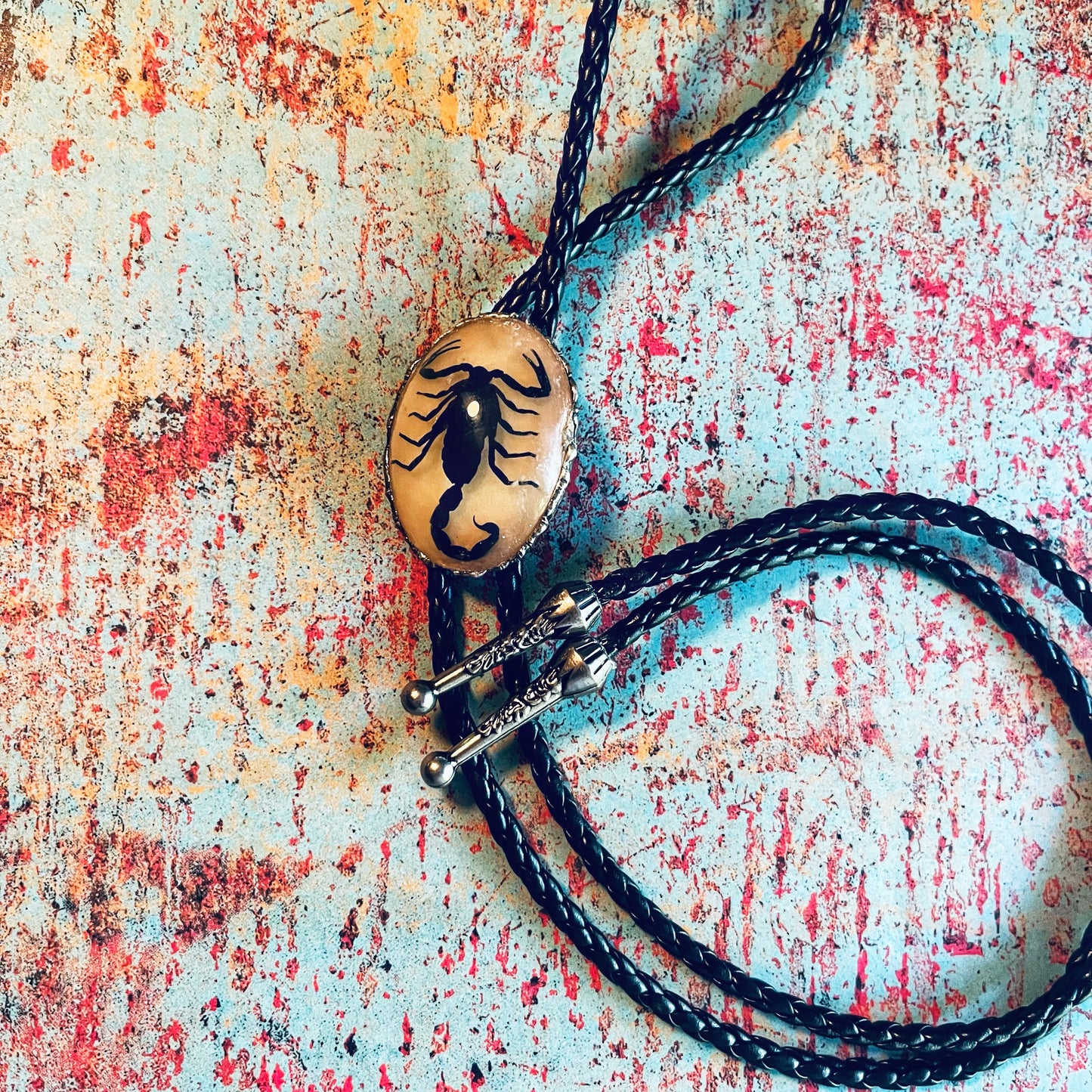 Bolo Tie ~ Glow in the Dark Scorpion in Resin ~ Balck Leather Cord