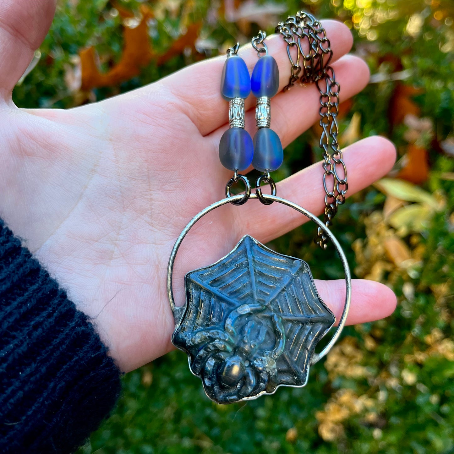 Arachne ~ Carved Spiderweb Labradorite ~ Statement Necklace