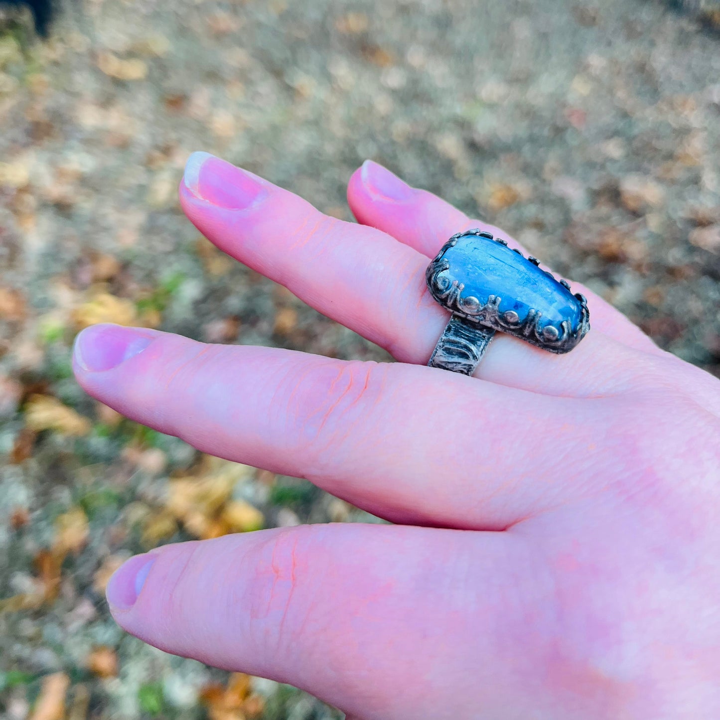 Blue Stained Glass Coffin Ring ~ Size 6