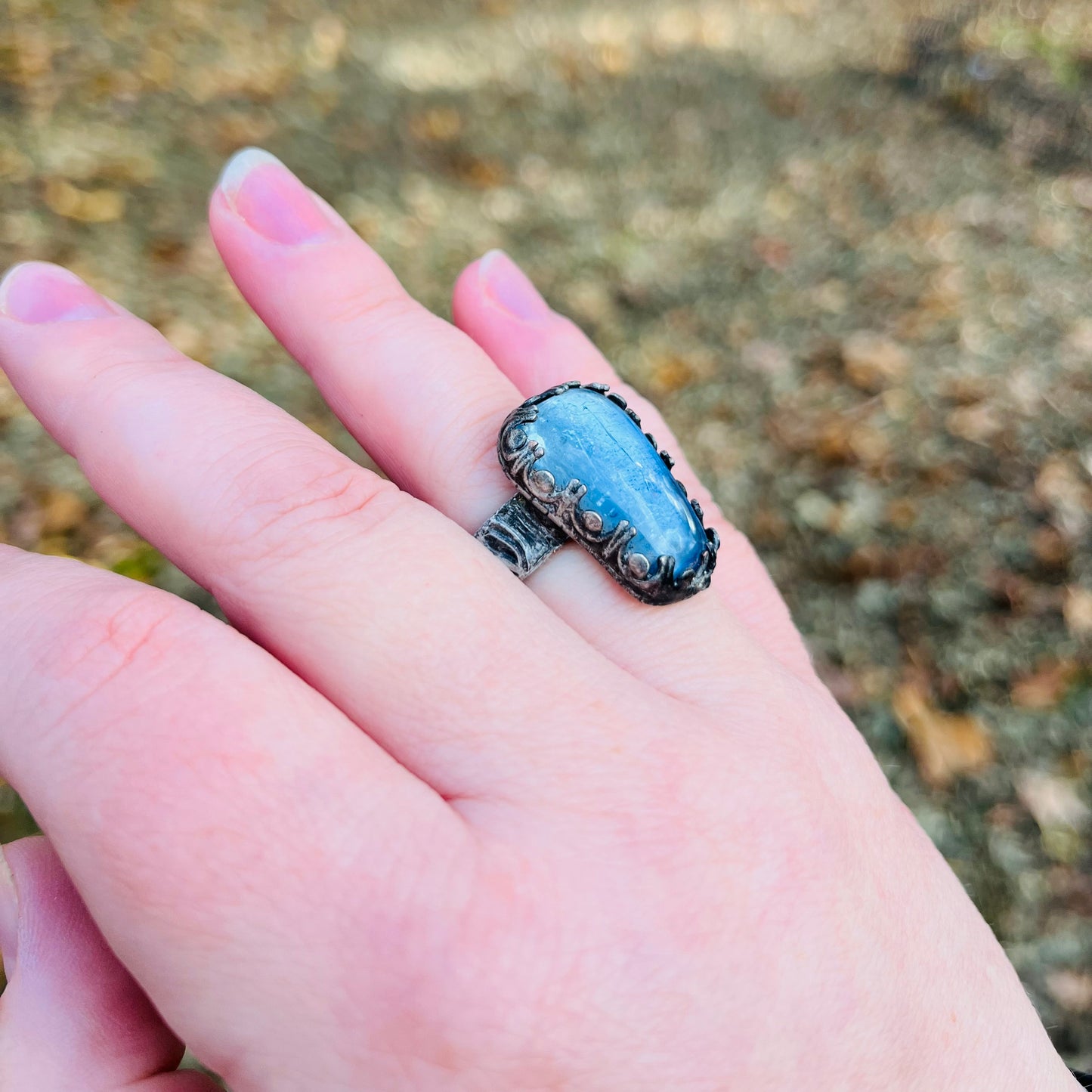 Blue Stained Glass Coffin Ring ~ Size 6