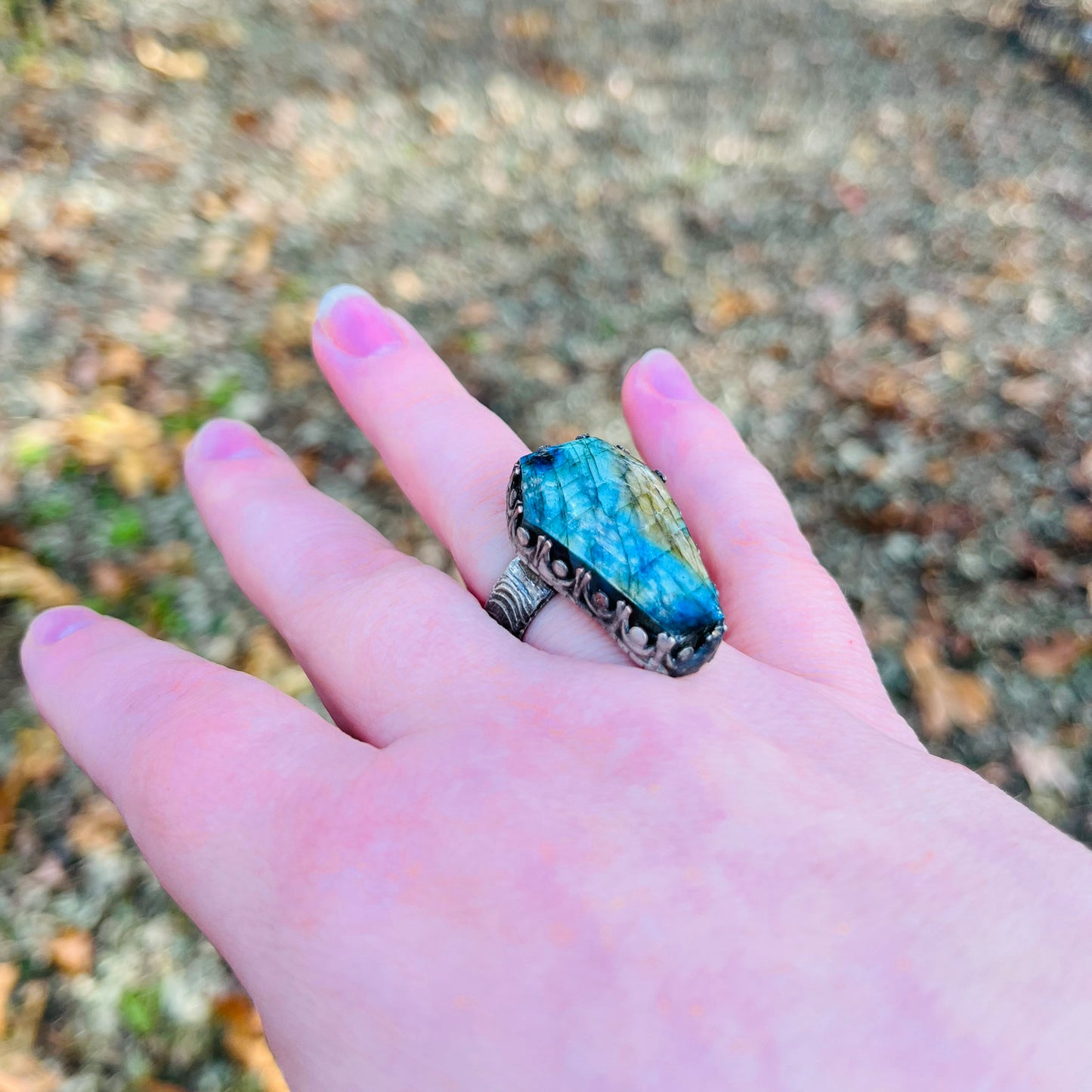 Coffin Labradorite Ring ~Size 8